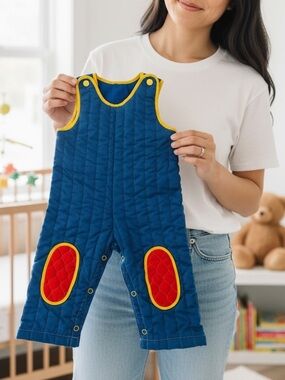 Vintage Quilted Overalls Blue, Red, Yellow By Thomas Made In USA Size: 18 Months